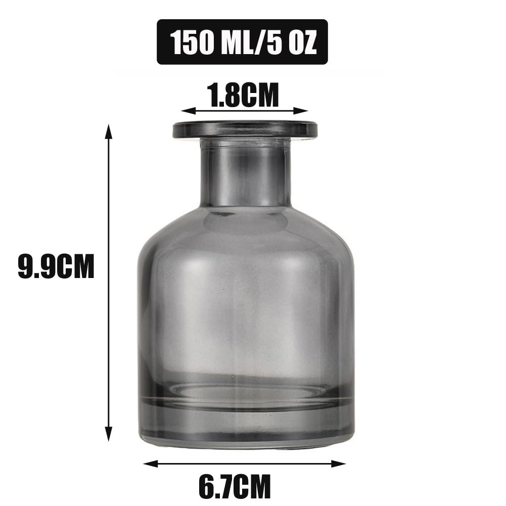 150ml/5oz Refillable Glass Diffuser Bottle Aromatherapy Jar Container Fragrance Accessories Use for DIY Replacement Reed Diffuser Sticks Sets Essential Oils Crafts Decor(Gray)
