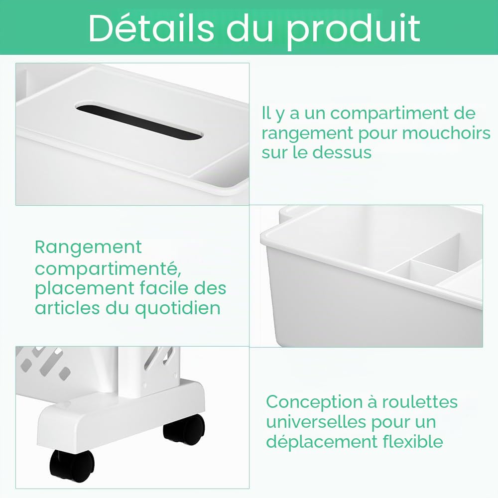 LANSKYLAN Chariot à roulettes Plastique, Chariot Bibliothèque Mobile, Desserte Roulante à 5 Niveaux, Étagère Rangement Roulette Blanche, Chariot à Livres Gain de Place, pour Chambre Bureau Cuisine