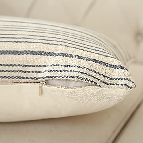 Kiuree Grey And Cream Farmhouse Throw Pillow Covers 18 X 18, Modern Accent Square Decorative Pillow Case, Set Of 2 Stripes Textured Linen Throw Pillow Case For Sofa Couch Chair Bedroom(Grey) #TOP3