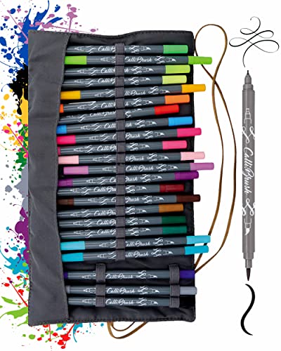 Online Calli.Brush, Handlettering Brush-Pens, 24er Set Pinsel-Stifte, Kalligraphie-Set in Roll Pouch Geschenk-Verpackung, Calligraphie-Spitze, Pinsel-Spitze f&uuml;r Bullet Journaling, Wasserfarben