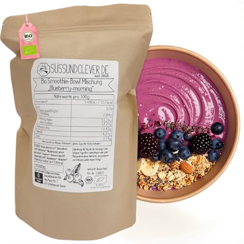 süssundclever.de® Bio Smoothie Bowl 'Blueberry-morning' | 500g | mit Blaubeeren, Maca & Baobab | vegan | Fertigmischung | ohne Zuckerzusatz oder Aromen | Frühstück | Frühstück | 20 Portion a´ 50g