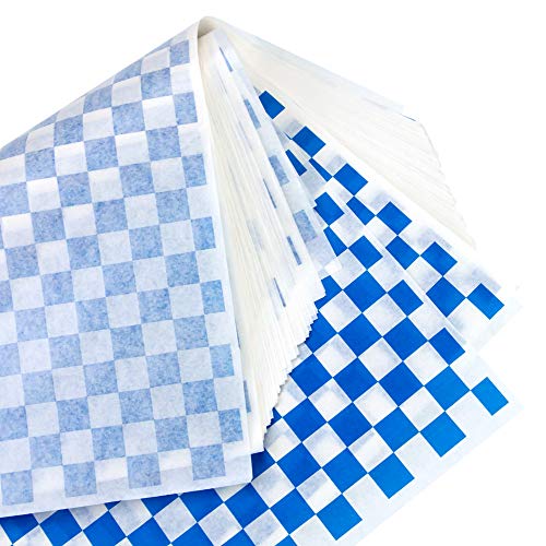 Hslife 100 Sheets Blue And White Checkered Dry Waxed Deli Paper Sheets, Paper Liners For Plastic Food Basket, Wrapping Bread And Sandwiches(11''X11.6'') #TOP2