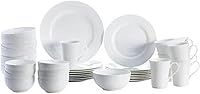 Mikasa Delray 40-Piece Bone China Dinnerware Set for 8 - White Plates, Bowls & Mugs, Chip-Resistant, Dishwasher Microwave Oven Safe