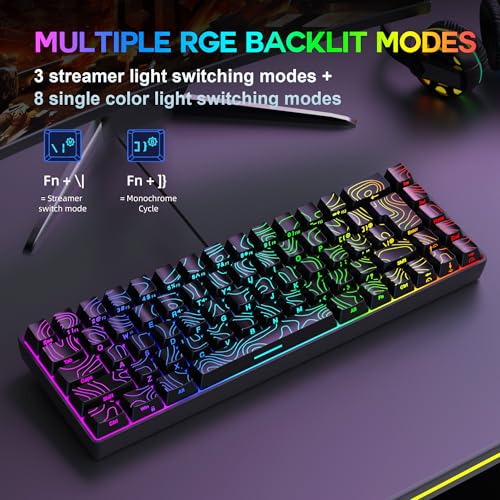 Image of Snpurdiri 65% Wired Gaming Keyboard, 68 Keys RGB Backlit Ultra-Compact Small Gaming Keyboard, for PC /Mac Gamer, Typist, Travel, Easy to Carry on Business Trip Black
