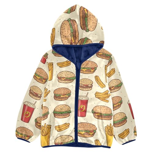 Fast Food and French Fries Hamburger Girls Fleece Jacket Girls Fall Jacket Boys Coats Zip Up Hoodie Outerwear 2-10T