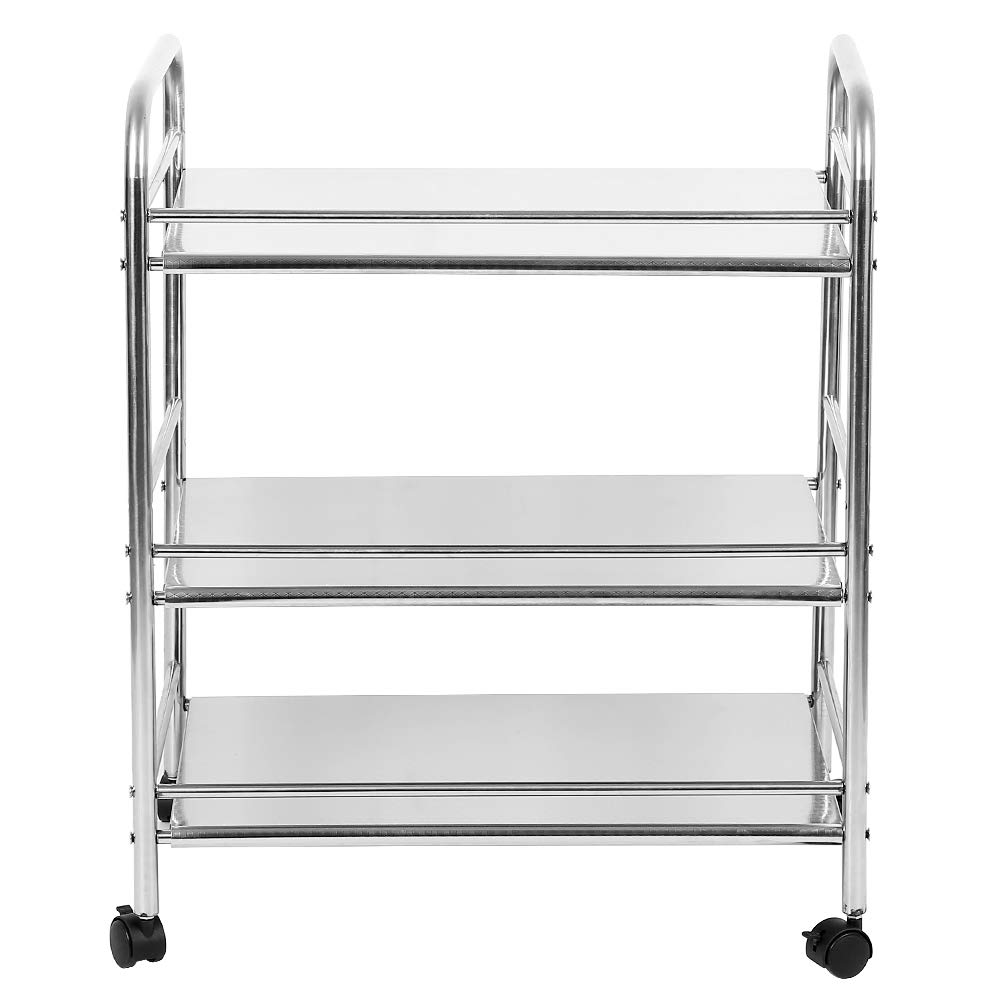 HUOLE Carrello da Cucina a 3 Ripiani, in Acciaio Inox,Carrello da Cucina in Metallo, Portata di 60 kg, Carrellino a 3 Ripaini, 4 Ruote Girevoli,61 * 36 * 75 cm-argento