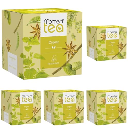 Moment Tea- Infusión Digest estuche de 15 pirámides de 1.25g (Paquete de 5)