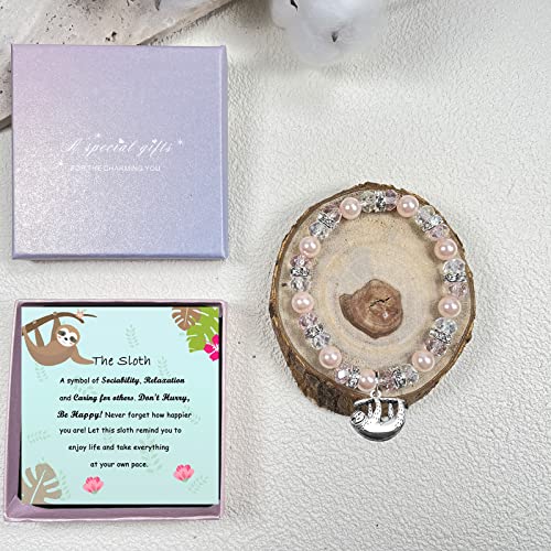 Giayier Sloth Gifts For Women Amethyst Beads Sloth Bracelet Sloth Charm Jewelry Sloth Lover Gifts Sloth Inspirational Gifts Never Forget How Happier You Are (Pink Crystal) #TOP5