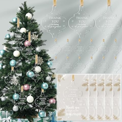 Kasyat 36 Set Christmas Employee Appreciation Gifts Bulk Acrylic Hanging Ornament Flat Lantern Ornament for Xmas Trees Coworker Nurse Teacher Volunteer Gift with Thank You Card(Thank You Sign) Cover