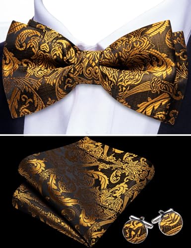 Image of YOHOWA Mens Bow Tie Set Paisley Coloful Pre-tied Bowties Adjustable with Handkerchief Cufflinks Wedding Prom Party