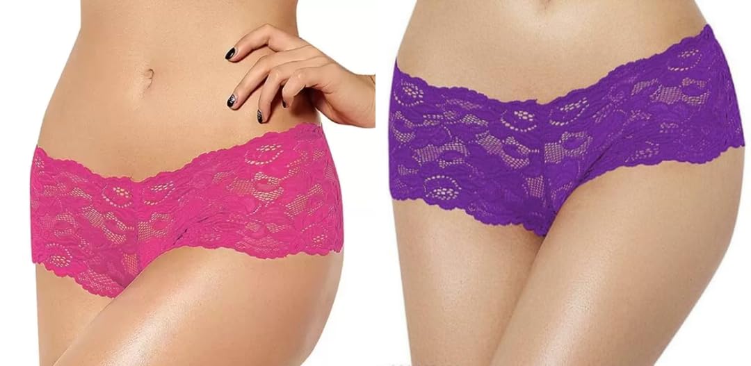 Floral Lace Boyshort Panty – Sheer Mid-Rise Lingerie | Pack of 02-image-39