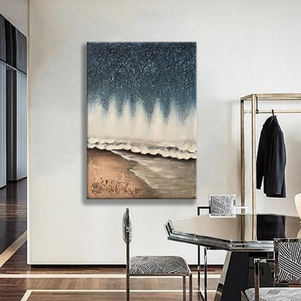 Miniatura 9 de yao or miao Pinturas hechas a mano con purpurina para pared, 28 x 40 pulgadas, arte de pared de playa pintado con grava y piedras, obra de arte