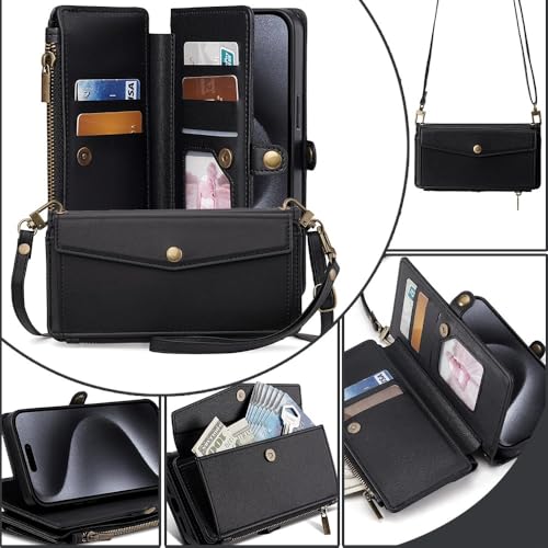 Étui cuir iPhone 16 Pro noir style portefeuille haut de gamme à rabat - 7
