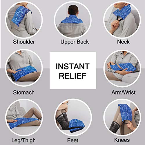 Hot Pockets All Purpose Microwavable Rice Heating Pad for Neck and Shoulders Pain Relief - 3 Pockets Hot and Cold Pack of Rice Bags for Heat Therapy with Washable Cover - American Brand (Blue Words)