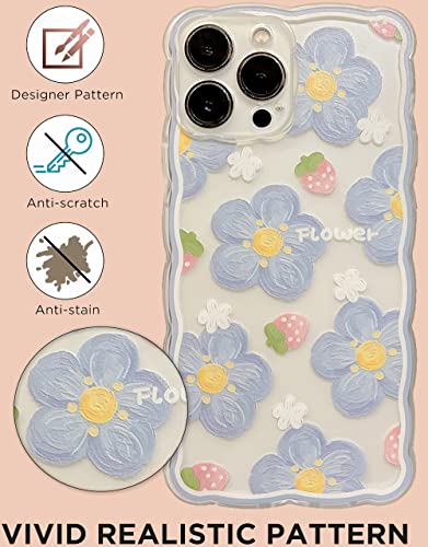 Gusdbsw Aesthetic Cute Iphone 14 Pro Max Case For Women, Lovely Floral Pattern Wave Comfortable Grip Design For Girls, Slim Yet Protective Shockproof Tpu Clear Case For Iphone 14 Pro Max - Strawberry #TOP4
