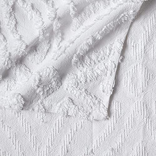 Image of Beatrice Home Fashions Wedding Ring Chenille Bedspread, Full, White + 2 Wedding Ring Chenille Pillow Shams, Standard,White