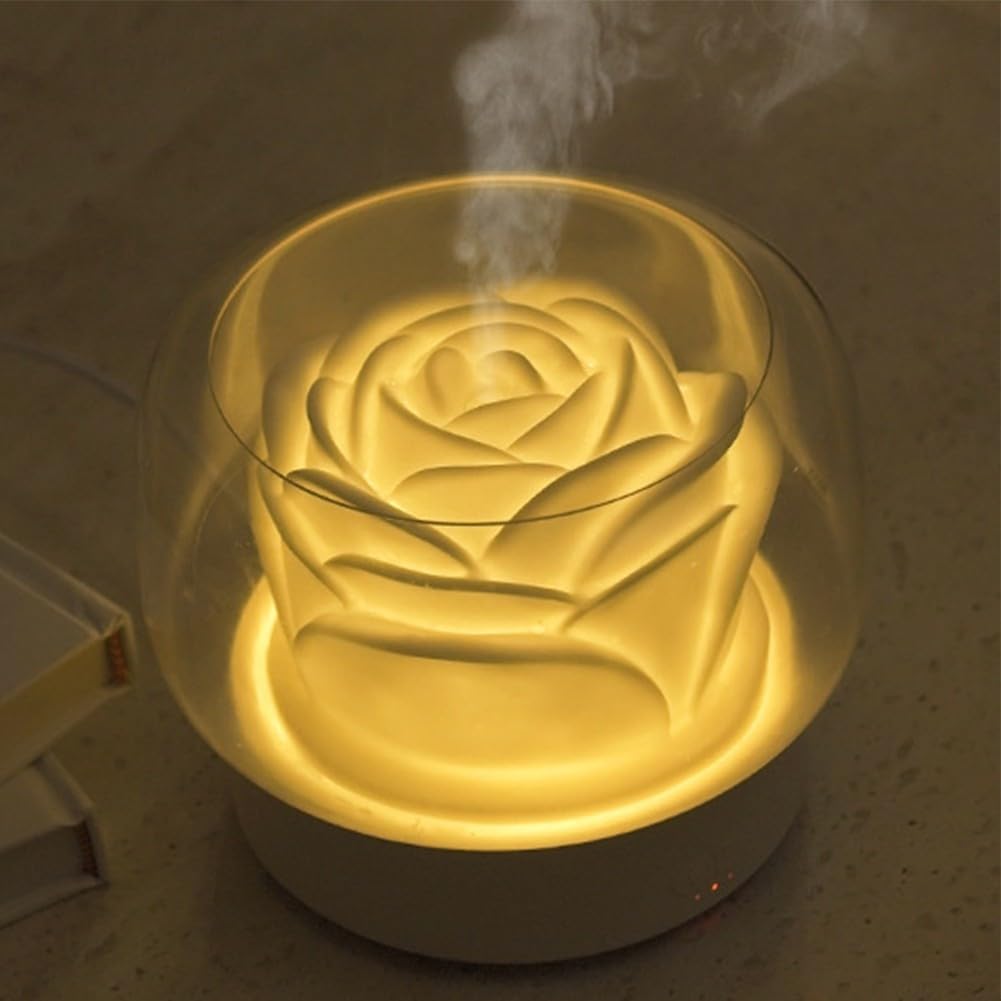 Humidificador eléctrico de aroma de 400 ml de capacidad, con forma de flor, aceite esencial, con iluminación LED, funcionamiento silencioso, temporizador de 60 minutos para aromaterapia en