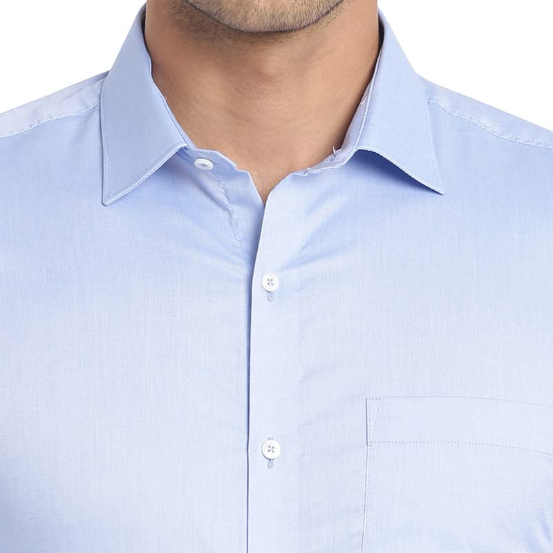 Image of Turtle Men Cotton Blend Light Blue Solid Slim Fit Formal Shirts
