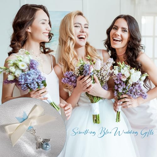 Image of Something Blue Gift for Bride, Something Blue Bridal Bouquet Charm Guardian Angel Garter Charm for Bride on Wedding Day Bridal Shower Gifts for Daughter Wedding Bridal Party Decors