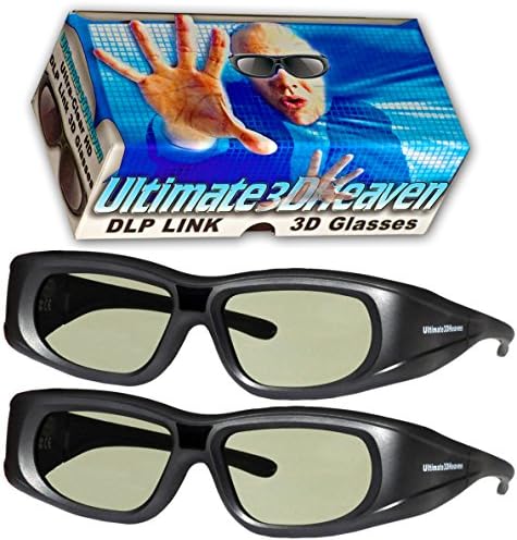 DLP LINK 144 Hz Ultra-Clear HD 2 PACK 3D Active Rechargeable Shutter Glasses for All 3D DLP Projectors - BenQ, Optoma, Dell, Mitsubishi, Samsung, Acer, Vivitek, NEC, Sharp, ViewSonic & Endless Others!