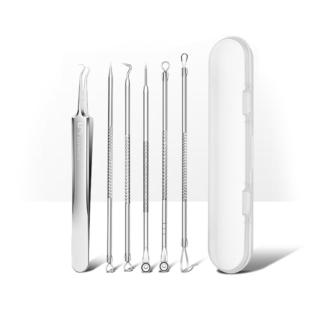 角栓取り 6本セット ニキビ取り blackhead remover 角栓取りピンセット 鼻 角栓取り 毛抜き 収納ケース付き ニキビ針 抗菌ステンレス 毛穴ケア専用キット 黒ずみ取り セルクリップ スーパーシャープ No. 5 ステンレス鋼のニキビクリップ にきび除去ピンセット 絞ってニキビの脂肪粒子を除去 ニキビ針セット ニキビ潰し スキンタグリムーバー はいりゅうしゅ 除去 針 携帯便利