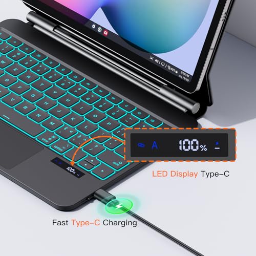 Image of JUQITECH Magic Keyboard Case for Samsung Galaxy Tab S6 Lite 10.4 Inch Magnetic Floating Cantilever Stand Wireless Backlit Multi-Touch Trackpad Keyboard, Battery Display for Tab S6 Lite 2024 /2022 /2020