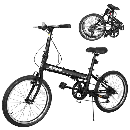 Bonusall 20' Folding Bike for Adults, Lightweight Aluminum Frame 7-Speed City Commuter Bicycle, Step-Through Foldable Bike for Women Men Seniors, Compact & Portable - Black