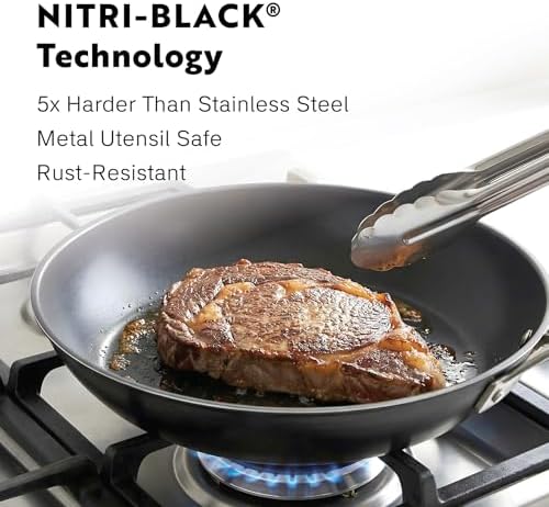 Carbon Steel Clad 12 Inch Frying Pan - Nitrided Carbon Steel Pan Better than Cast Iron - Lightweight, Naturally Nonstick, Non Toxic Cookware, No Coatings - Induction Ready Skillet