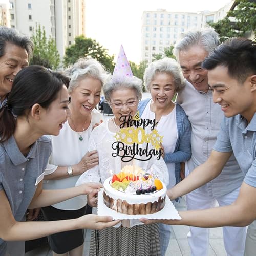 Image of Confetti! Glittering 80th Birthday Cake Topper with Star Hat - Cheers to 80 Years! Fabulous Cake Decorations for Elders 80th Birthday & Anniversary Party Supply