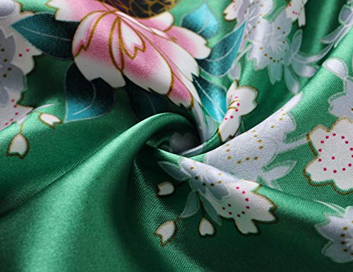 Image of BABEYOND Women's Kimono Robe Long Satin Robes with Peacock and Blossoms Printed Kimono Nightgown