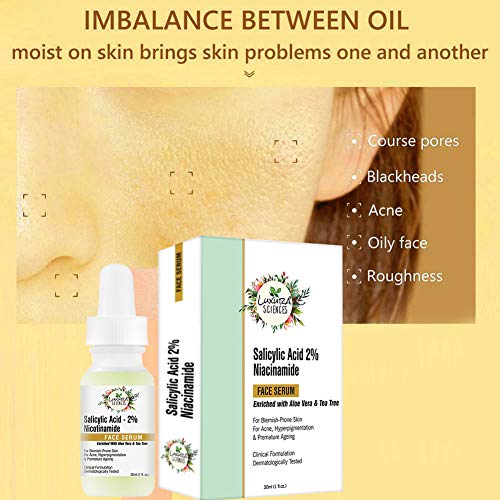 Image of Luxura Sciences Salicylic Acid 2% Face Serum, Niacinamide Serum 30ml - Mild Exfoliant - Pore Reduction, Oil Control, and Acne Spot Treatment | Improves Skin Elasticity and Reduces Fine Lines