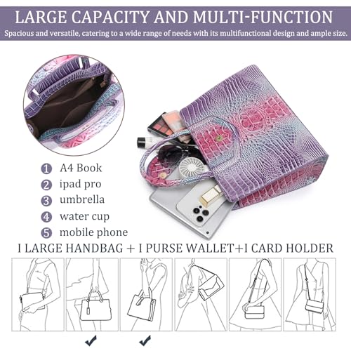Image of Makcr Joacbv Women Embossed Pattern Satchel Handbags Wallet 3 pcs Set Crossbody Tote Top Handle Vegan Leather Ladies Bag | Embossed Pattern