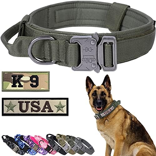 Tactical Dog Collar Nylon Adjustable Military Training Collar with Handle and Heavy Duty Metal Buckle K9 Dog Collar for Medium Dogs