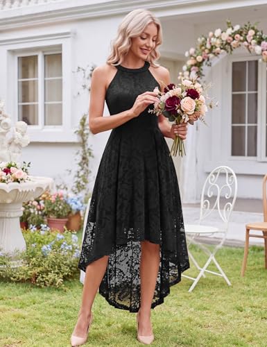 Image of Dressystar Women Halter Lace Wedding Guest Dress Hi-Lo Cocktail Party Bridesmaid Formal Dresses