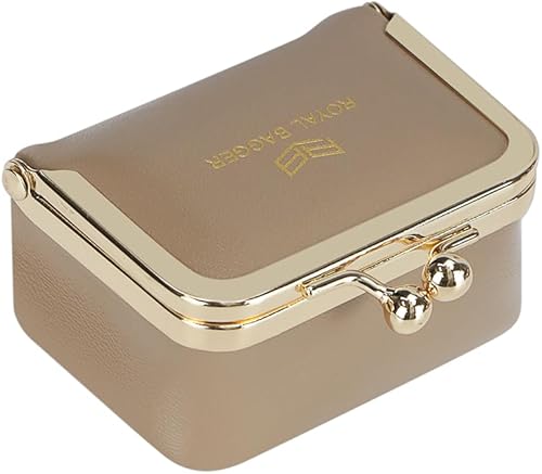 Royal Bagger Gran tamaño, mini joyero de cuero genuino, almacenamiento de anillos y collares, monedero retro con cierre de beso para mujer 4894