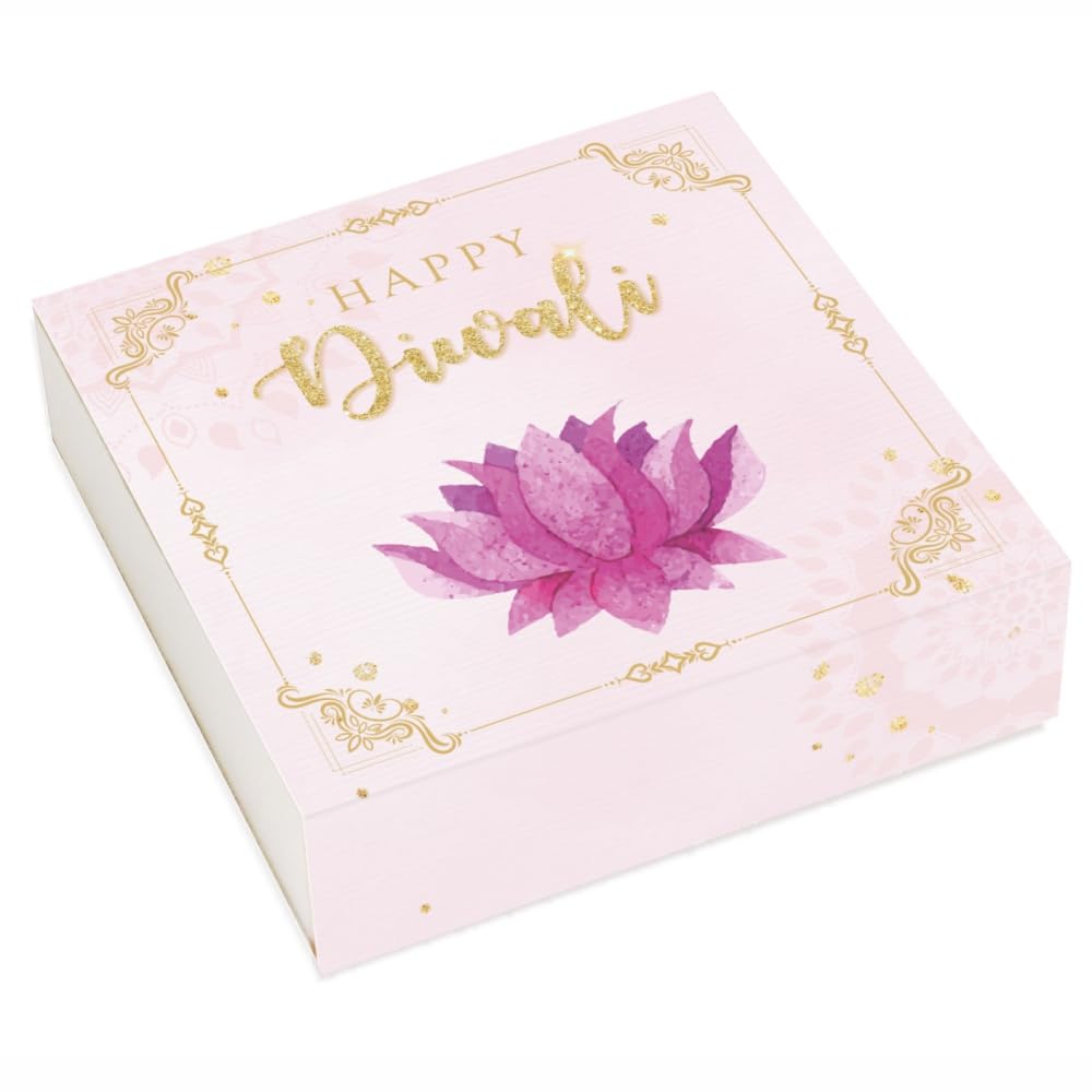 Happy Diwali Chocolate/Ladoo Box for 9 Pieces. (6x6x2 Inch) Pack of 8 Boxes. Ethnic Pink Design. Bakery Packaging. Diwali gift box.-image-17