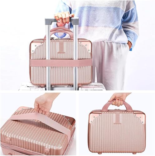 Image of Makeup Storage Case for Women, Portable Travel Cosmetic Organizer Box, Hard Shell Vanity Case with Carry Handle & Zipper, Rose Gold
