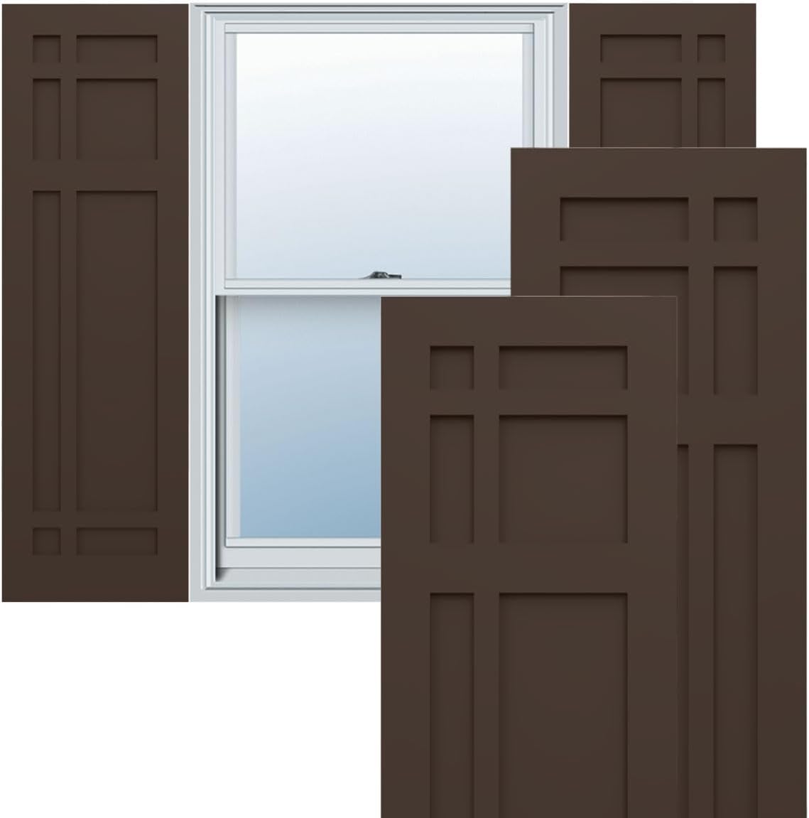 Ekena Millwork True Fit PVC San Juan Capistrano Mission Style Fixed Mount Shutters, (Per Pair-Hardware Not Included), 15-in. W x 50-in. H, Raisin Brown