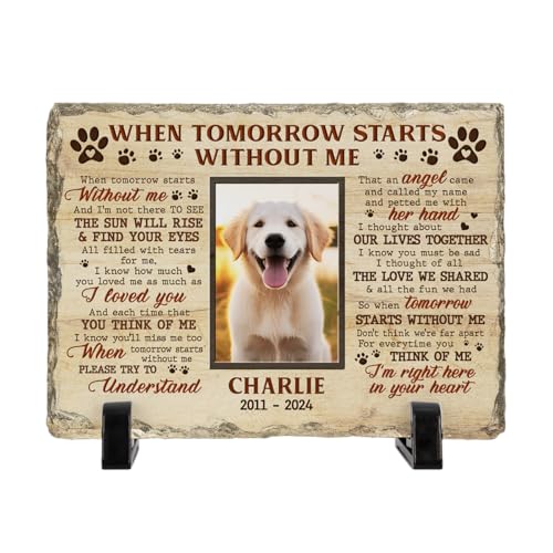 DOPTIKA When Tomorrow Starts Without Me, Personalized Dog Memorial Stone, Pet Memorial Gifts for Dogs, Custom Photo Dog Memorial Gifts, Pet Loss Gifts, Pet Memorial Stone, Dog Passing Away Gifts