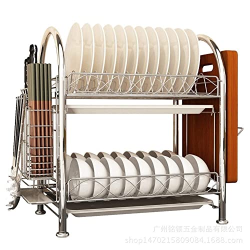 Escurridor de platos de acero inoxidable para platos, utensilios y cubiertos, diseño que ahorra espacio para la organización del fregadero de la cocina