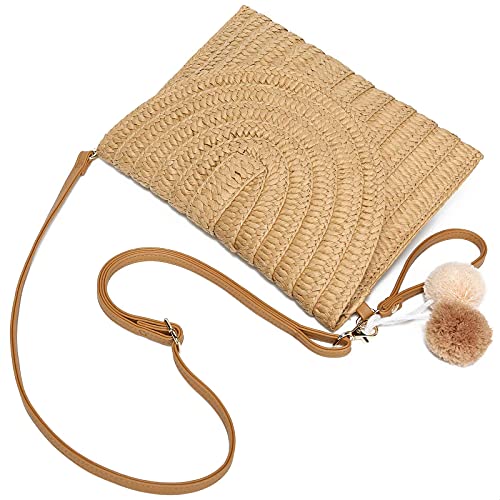 YIKOEE Straw Purse for Women Summer Beach Woven Bag With PomPom - Image 4