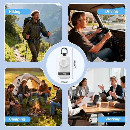 Image of Portable Charger for Apple Watch, 2500mAh & Digital Display - Magnetic Fast Charging iWatch Charger for Travel - for Apple Watch Series (White)