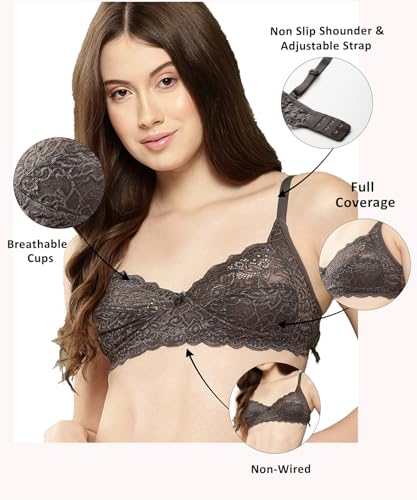 Image of LEADING LADY Women Bra | Non Padded | Non Wired | Full Coverage | T-Shirt Bra | Lace Style Adjustable Straps | Every Day Bra
