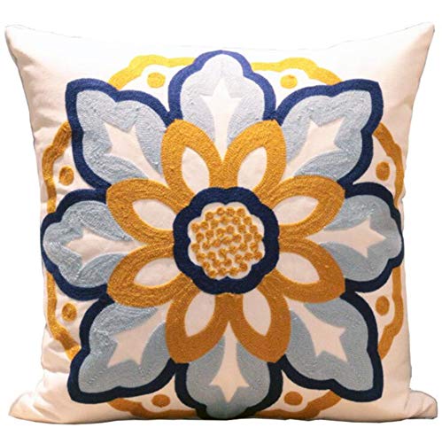 Judy Dre Am Hand Made National Embroidery Boho Housewarming Car Decoration Cushion Cover Square Embroidered Art Throw Pillow Cover Plant Floral Bohemia Pillowcase 18 X 18 (Style 2) #TOP9