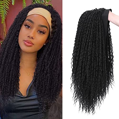 HANNE Kinky Curly Black Headband Wigs for Women Afro Curl Glueless Soft Hair None Lace Coily Head band Wig (Black)