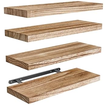 Foto di Pipishell Mensola da Muro, Mensola da Parete da 40 cm, mensole cucina in legno di Paulownia, mensole in legno set di 4 per bagno, camera da letto, ufficio, soggiorno, cucina, ecc. (marrone chiaro)