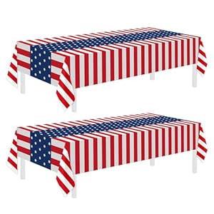Childom 2 Pack Patriotic Tablecloths,Patriotic Decorations 54″ x 108″ Disposable American Flag Tablecloths for Event Accessories,Plastic Table Cloth for Veterans,July 4th,Picnic,Dinner,Party Supplies