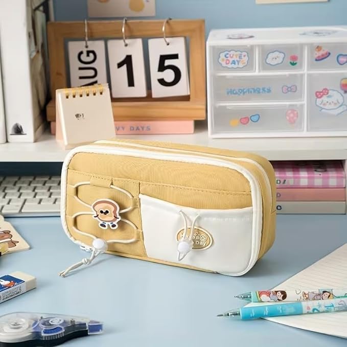 Image of Large Capacity Cute Aesthetic Pencil Case with Multi Compartments, Multi-Pocket Pastel Pen Pouch Organizer with Zipper, Kawaii School Supplies Bag for Girls, Teens & Students