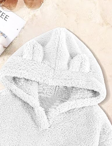 Image of Shallmu Girls Fuzzy Bear Ear Plaid Hoodie Pullover Sweatshirt with Pocket Sweatpants Fall Winter 2 Piece Outfits