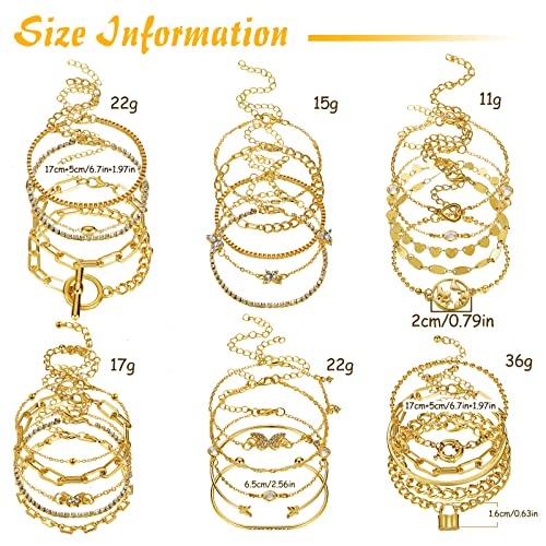 Patelai 30 Pcs Gold Chain Bracelet for Women Paperclip Link Chain Adjustable Stackable Layered Bracelet Set for Women Brithday Fashion Jewelry Gifts (6 Pack)4